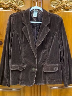 White Stag Brown Cotton Blazer Velour Feel Lined Jacket Size L